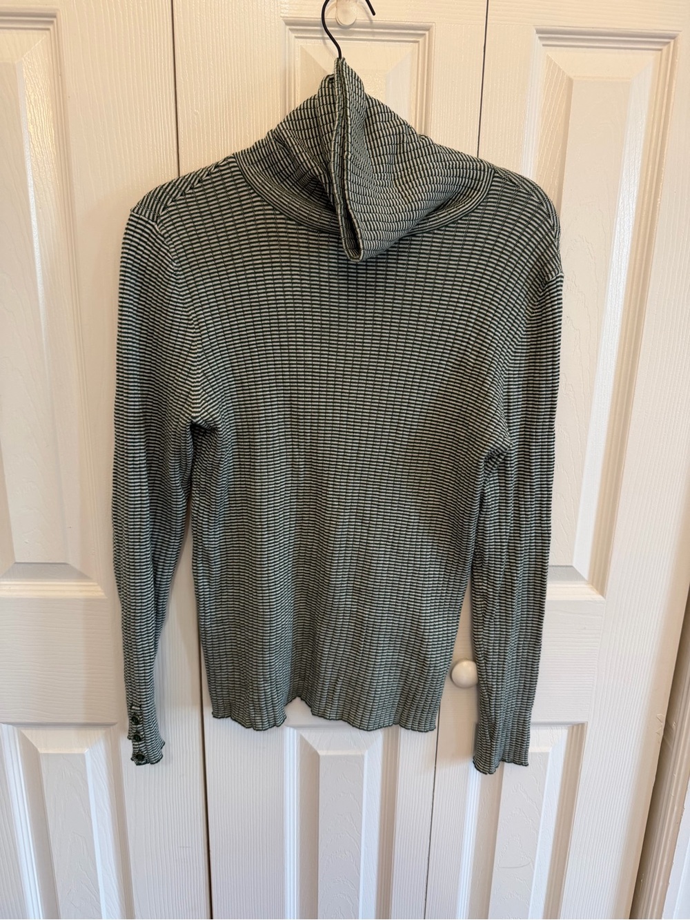 J.McLaughlin Arlette Striped Turtleneck Sweater Green/White Extra Large
